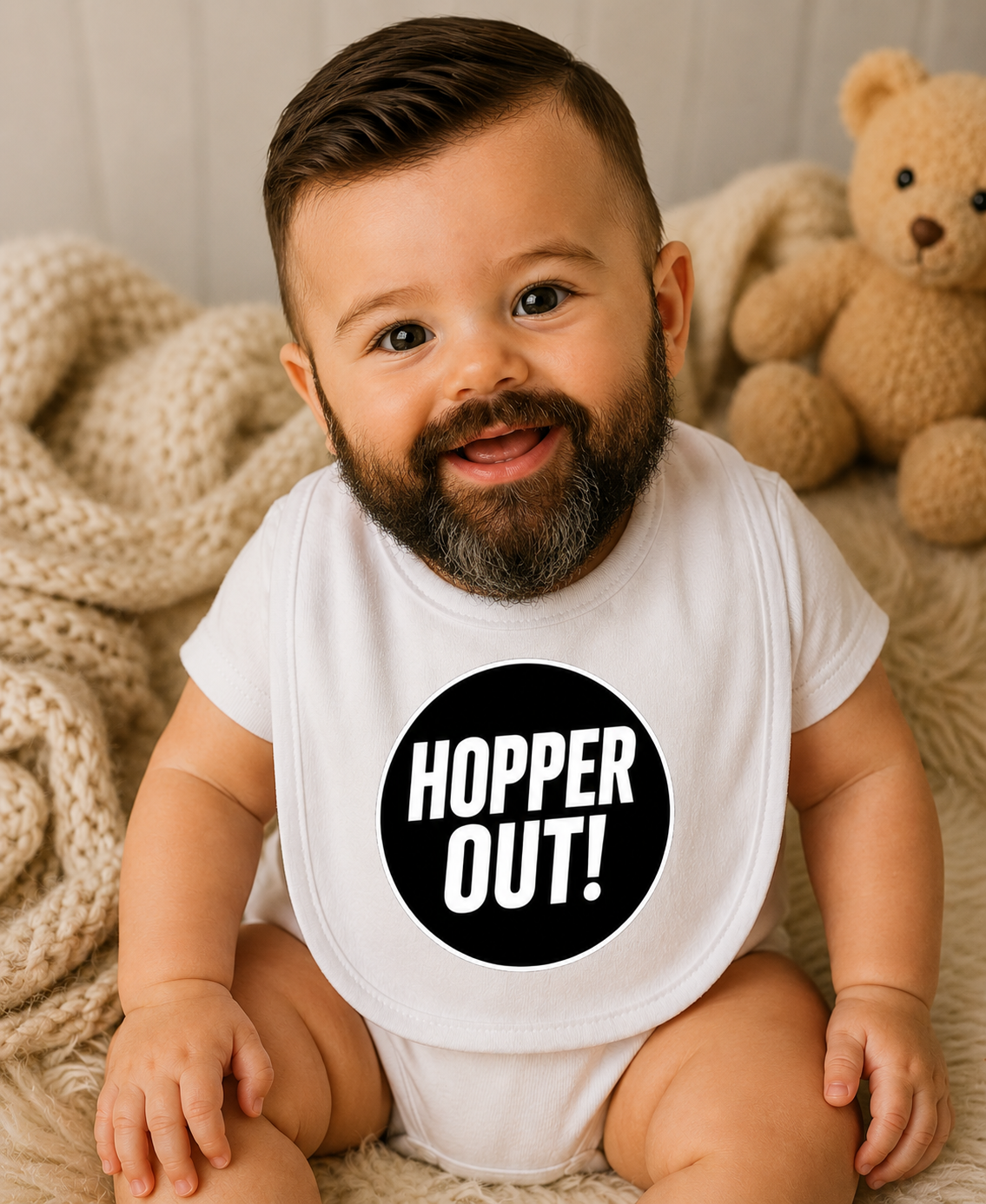 Hopper Out! Baby Bib - Funny Beer Lover Baby Gift UK Dribble Bib