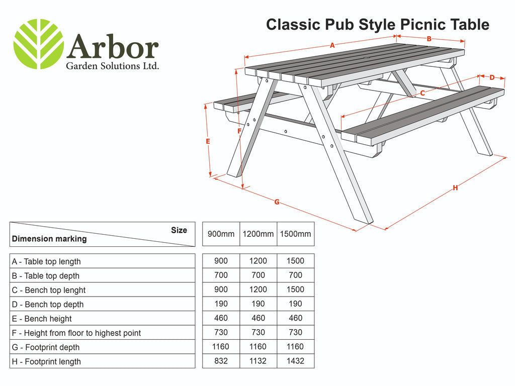 Classic Rounded Pub Style Picnic Bench and Table