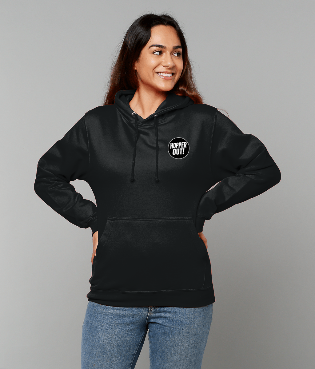 Hopper Out Hoodie - Funny Beer Lover Hoodie UK Unisex Cotton Pullover (Black, White, Pink, Blue)