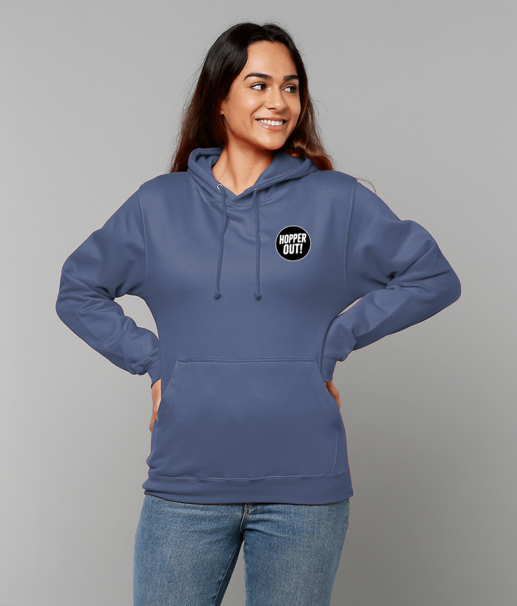 Hopper Out Hoodie - Funny Beer Lover Hoodie UK Unisex Cotton Pullover (Black, White, Pink, Blue)