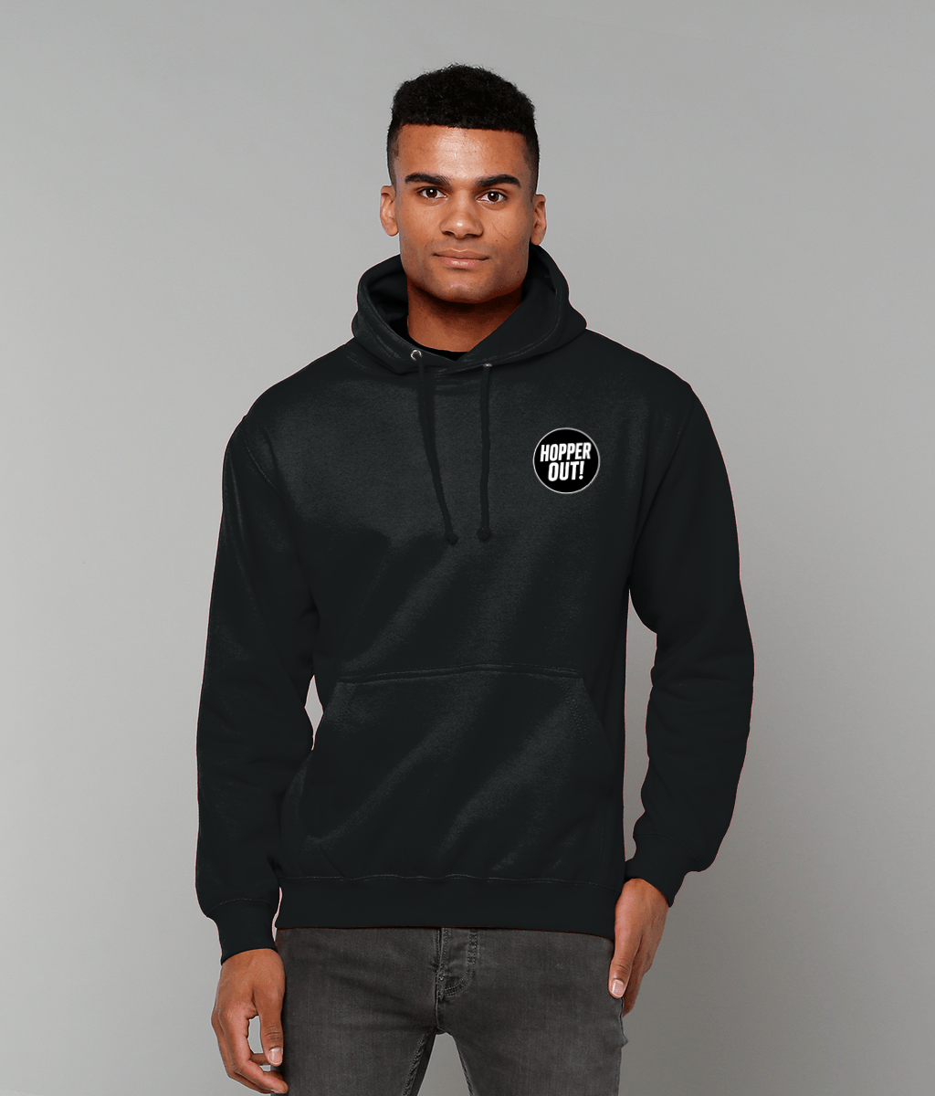 Hopper Out Hoodie - Funny Beer Lover Hoodie UK Unisex Cotton Pullover (Black, White, Pink, Blue)