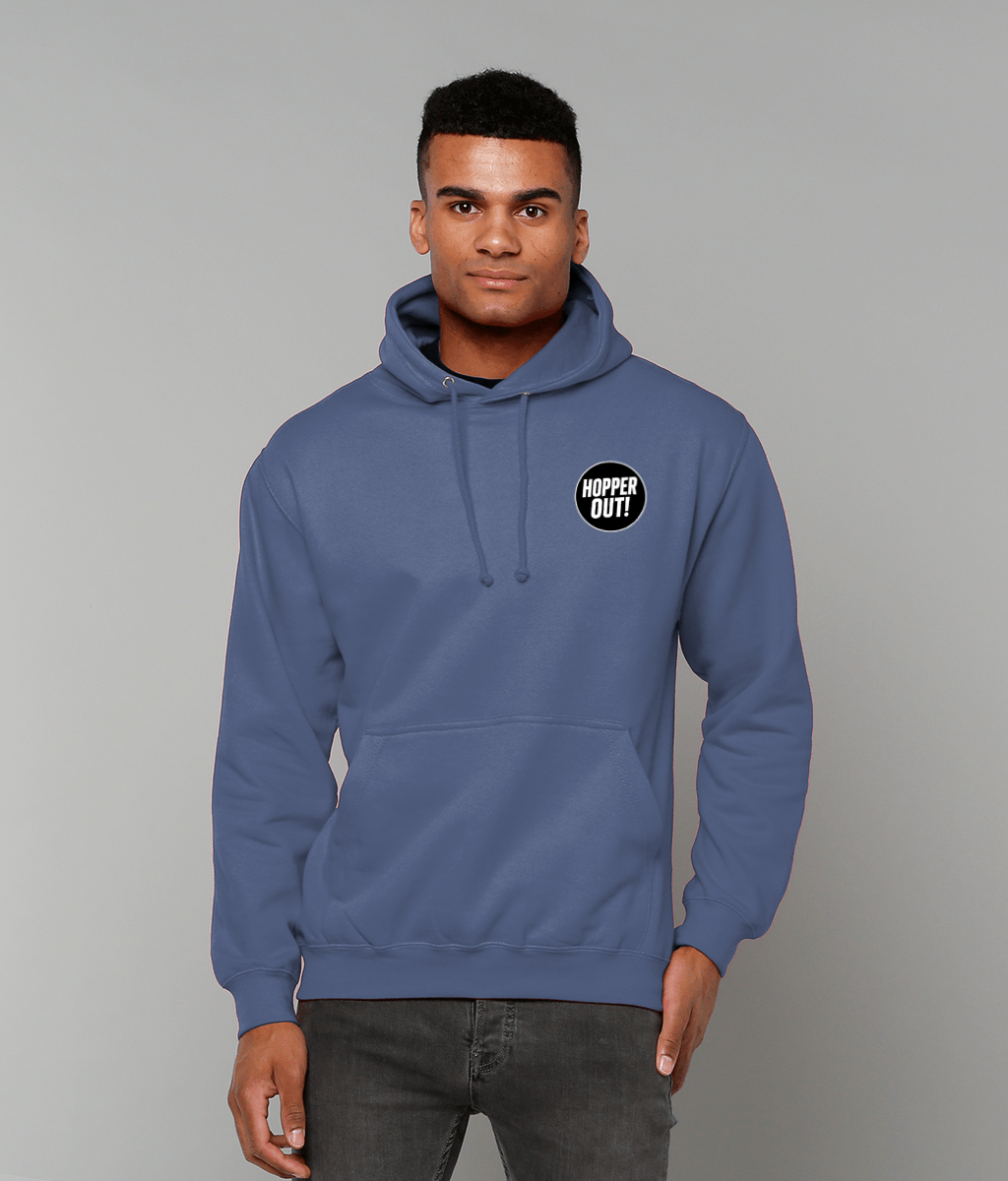 Hopper Out Hoodie - Funny Beer Lover Hoodie UK Unisex Cotton Pullover (Black, White, Pink, Blue)