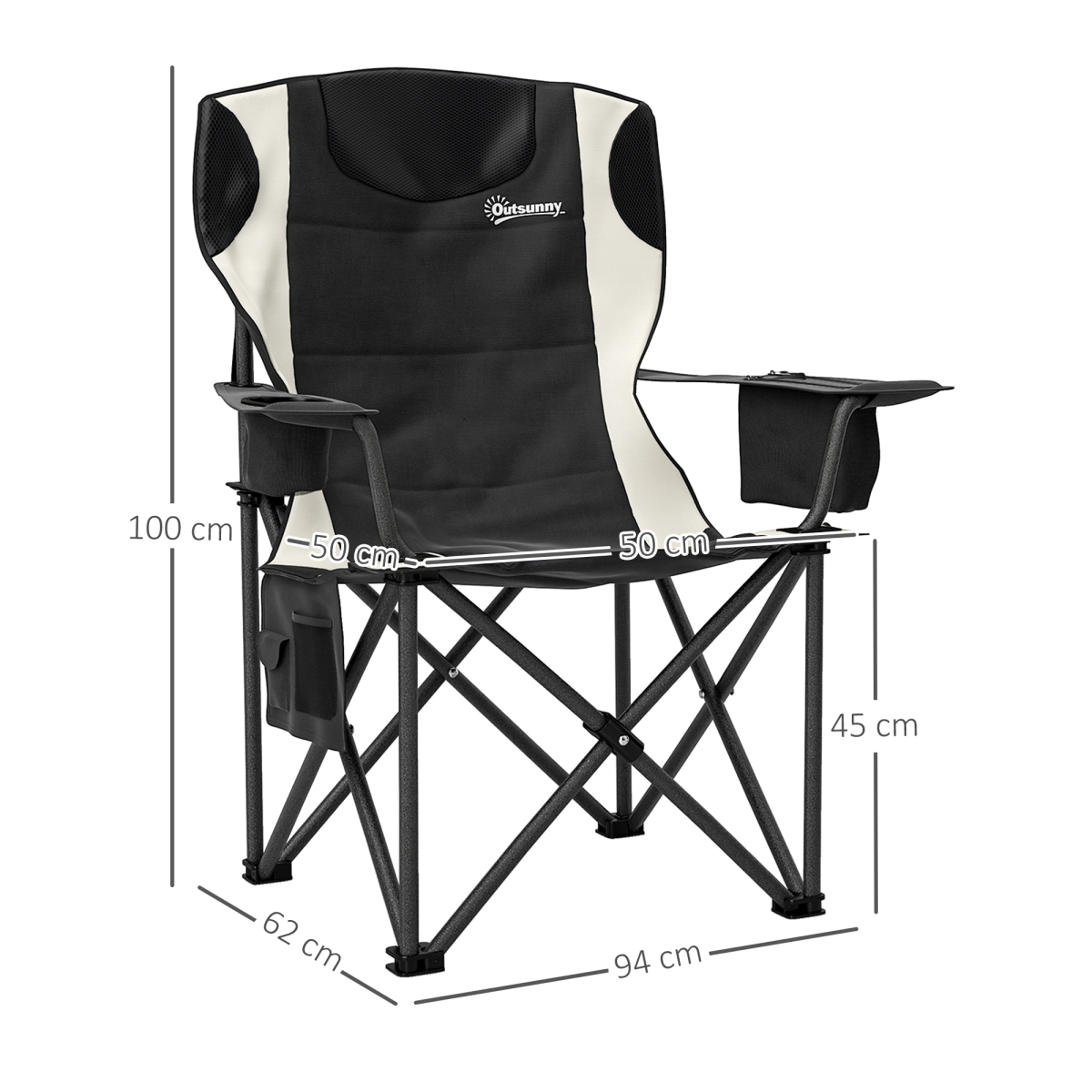 Outsunny Set of 2 Padded Folding Picnic Chairs with Cooler Bag