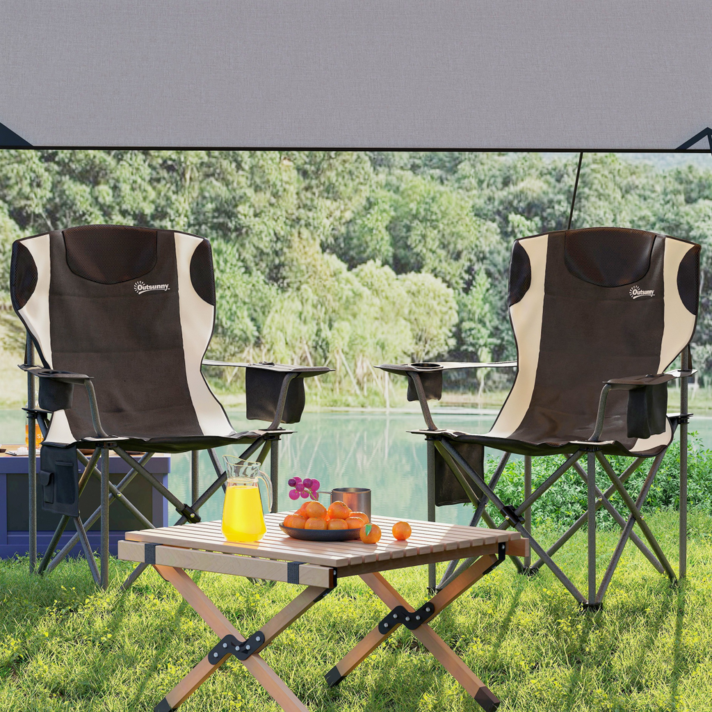 Outsunny Set of 2 Padded Folding Picnic Chairs with Cooler Bag