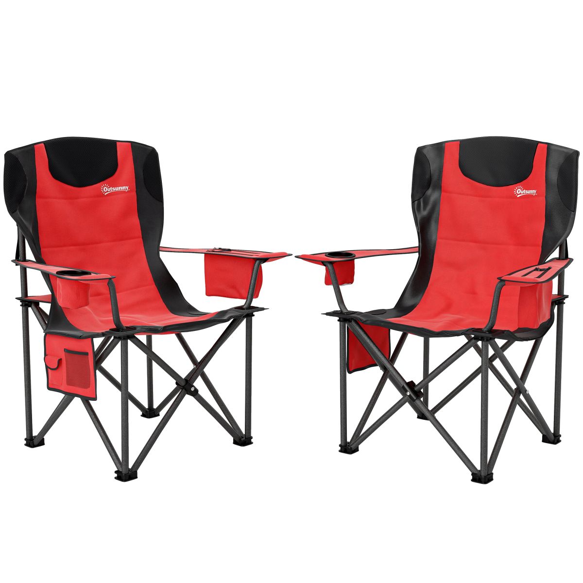 Outsunny Set of 2 Padded Folding Picnic Chairs with Cooler Bag
