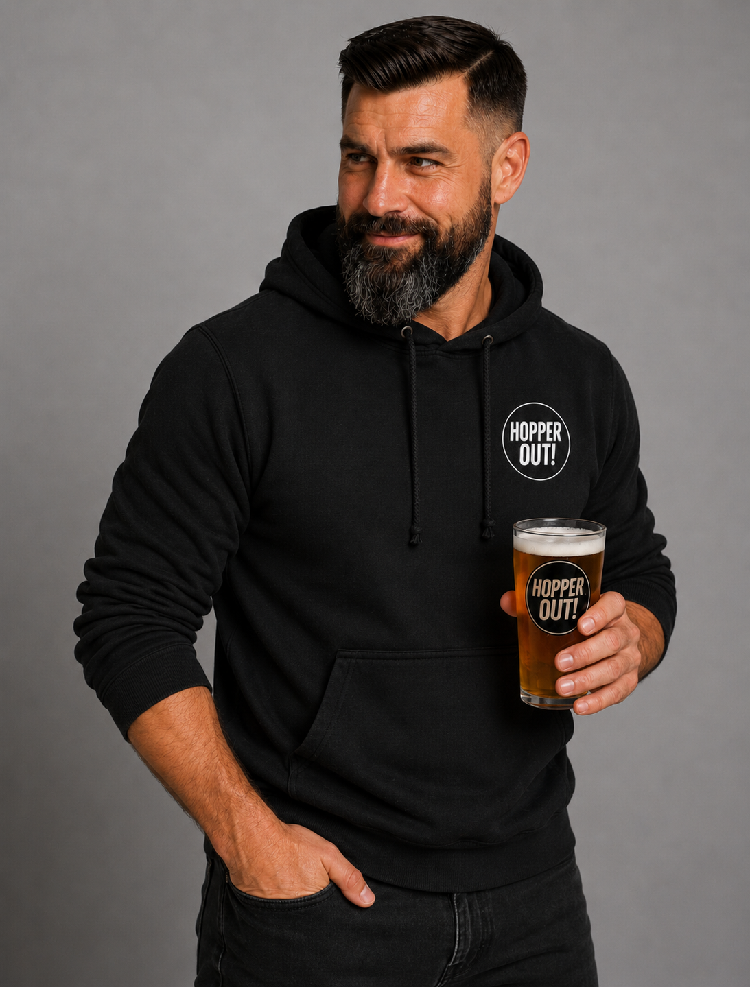 Hopper Out Hoodie - Funny Beer Lover Hoodie UK Unisex Cotton Pullover (Black, White, Pink, Blue)