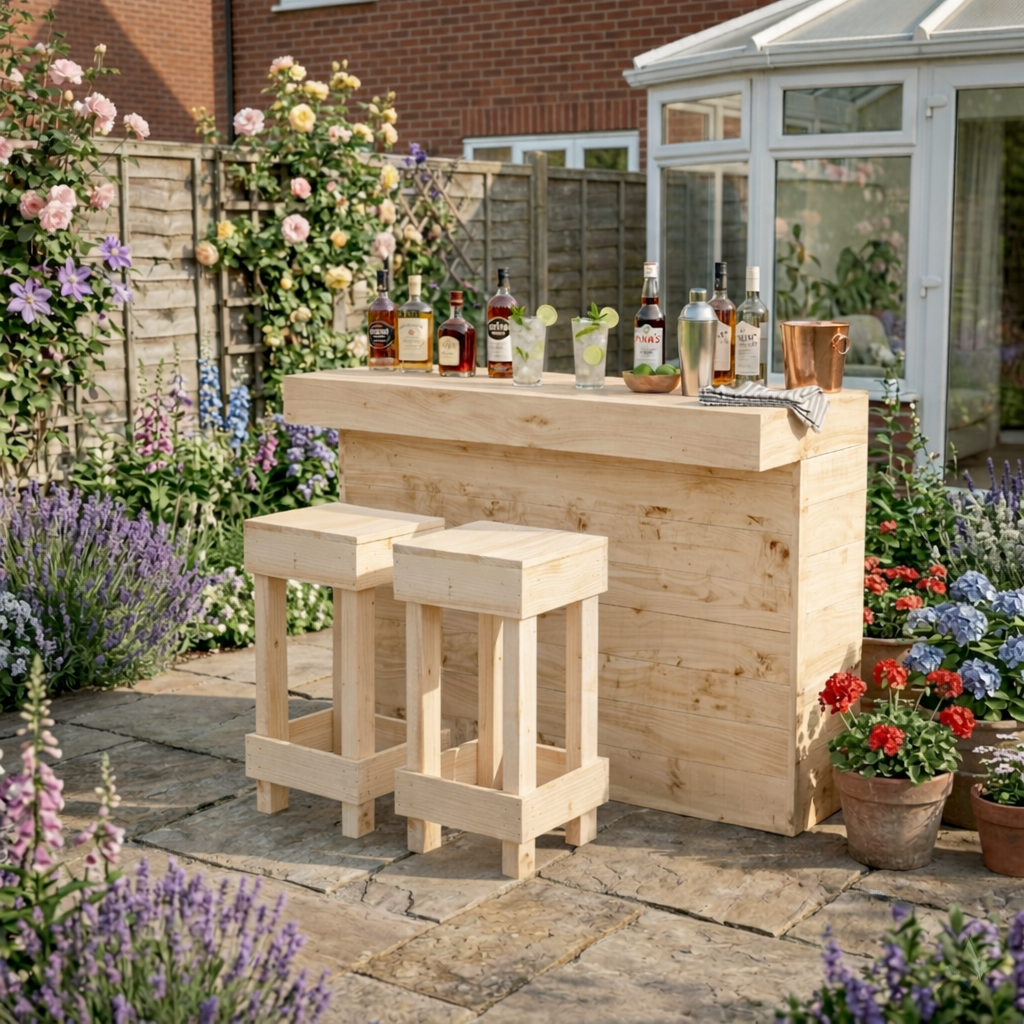 L-Shape Rustic Wooden Garden Bar