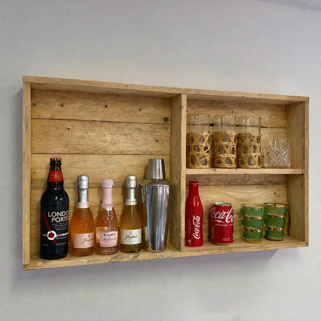 Rustic Wooden Bar Wall Mounted Shelving Unit