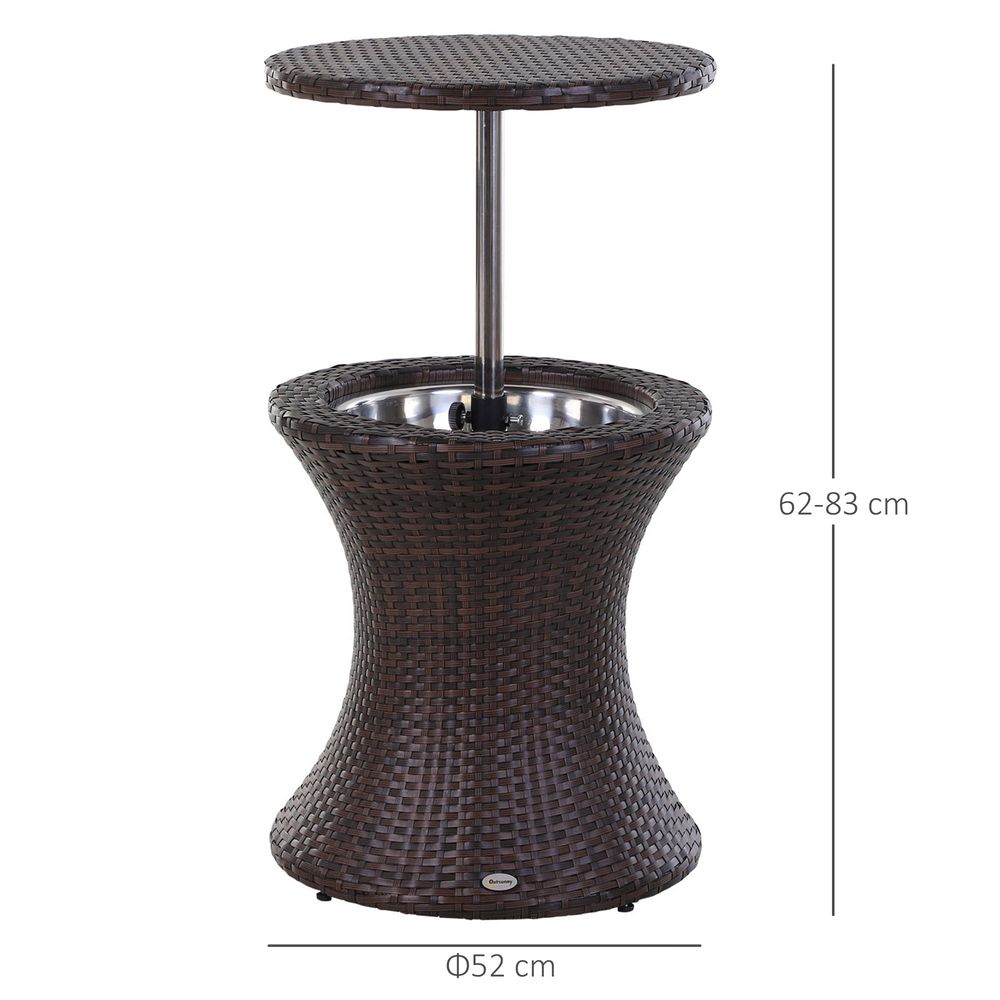 Rattan Ice Bucket Cooler Table Beer Patio Party Activity Bar W/Table-Brown