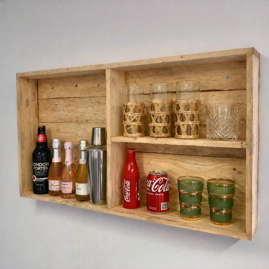 Rustic Wooden Bar Wall Mounted Shelving Unit
